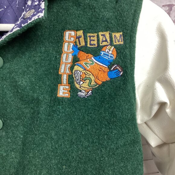 Vintage Y2K Sesame Street Cookie Monster Varsity Jacket Snap Front 5T - Picture 2 of 14